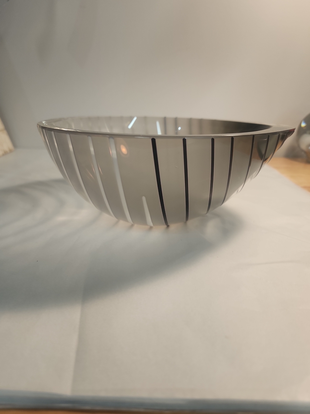 Vintage Murano Livio Seguso Glass Bowl Textured Stripes Gray Black White Window